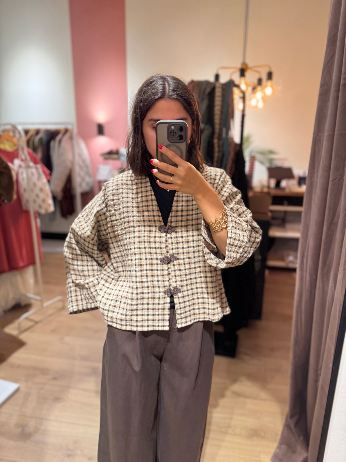 Blusa/Chaqueta Cuadros Beige y Marrón