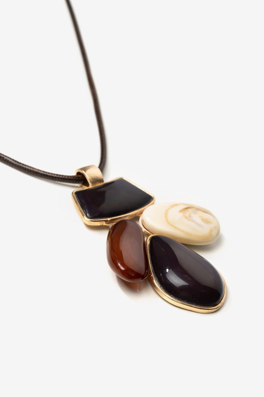 Collar Maxi Cuerda Marrón Piedras Marrón Chocolate