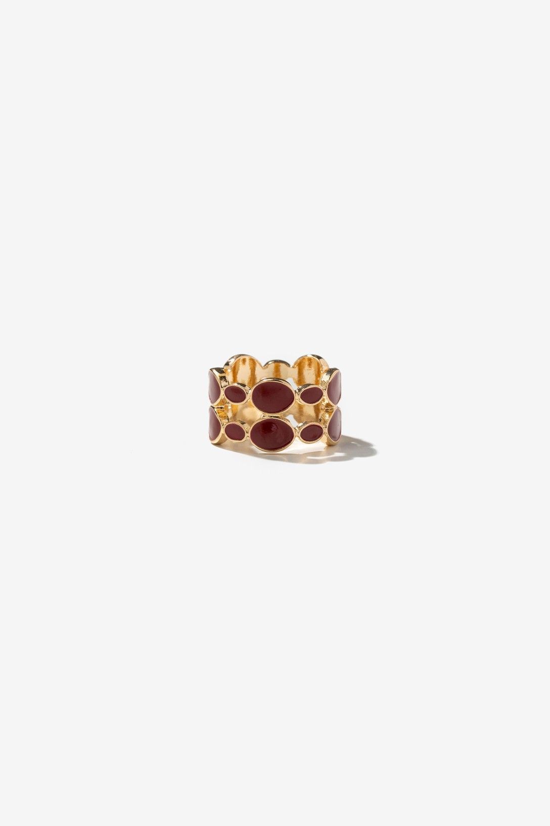 Anillo Doble Aro Piedras Rojas