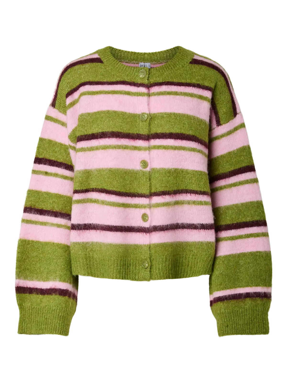 Cardigan Punto Rayas Verde y Rosa