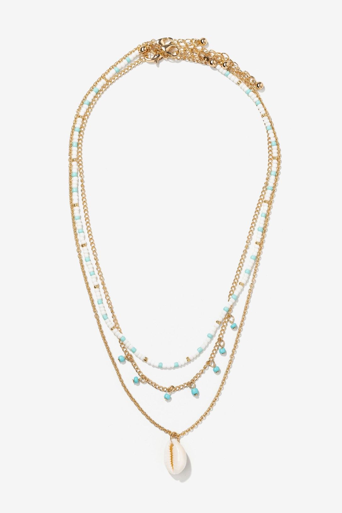 Collar Bolitas Celestes Concha Blanca
