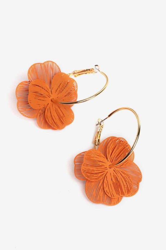 Pendientes Flor Maxi Naranja Coral