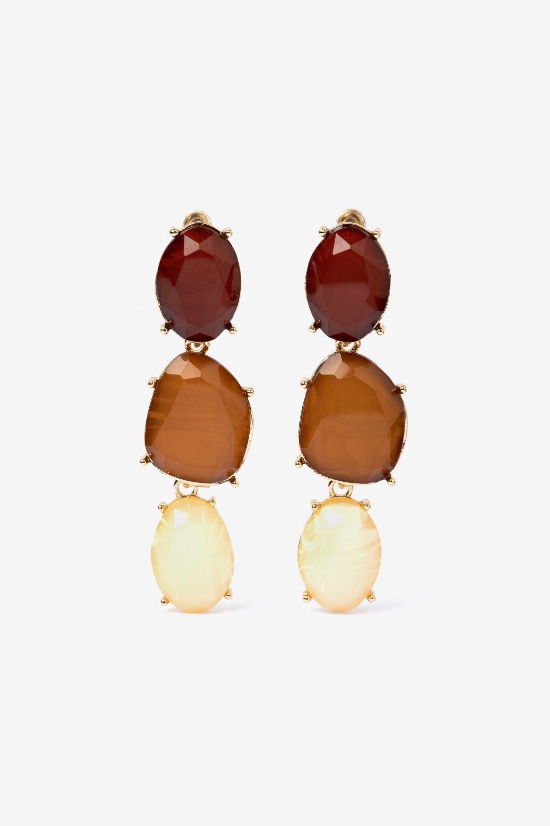 Pendientes Largos Triple Piedra Teja y Beige