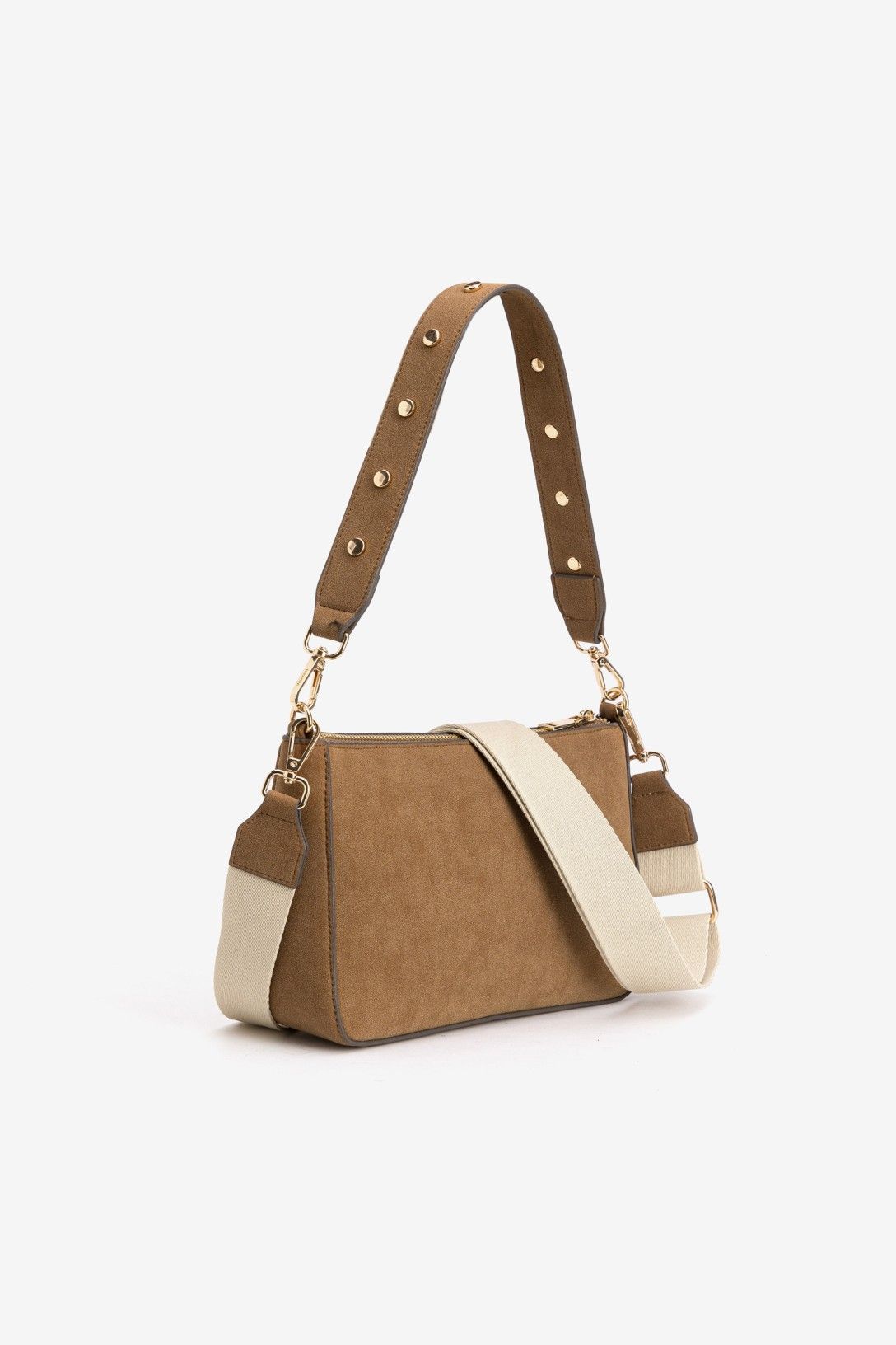 Bolso Bandolera Nobuk Marrón Claro Correa Tela