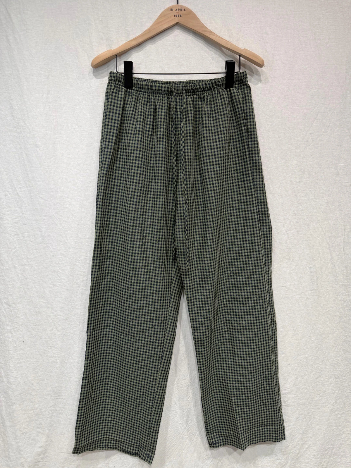 Pantalones Fluidos Con Cuadros Vichy Verde