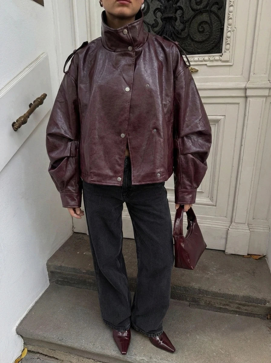 Chaqueta Efecto Cuero Granate