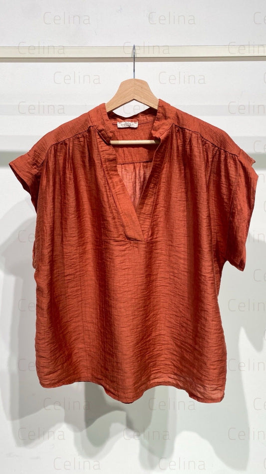 Camisa Lino Teja Escote Pico