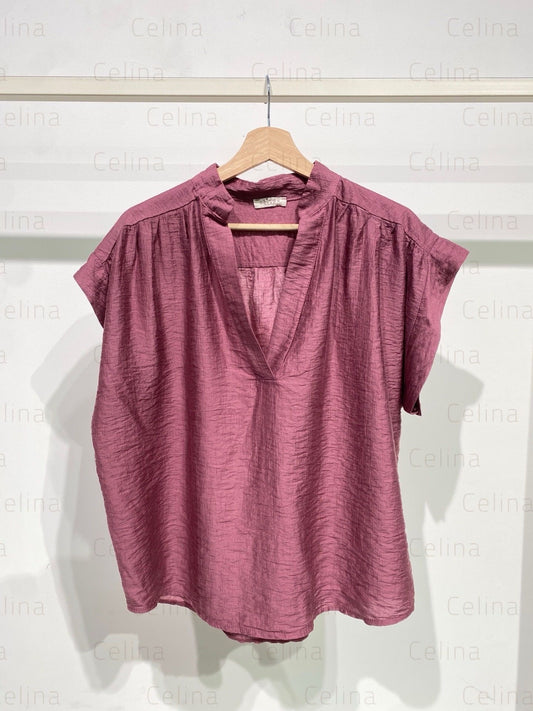Camisa Lino Rosa Escote Pico