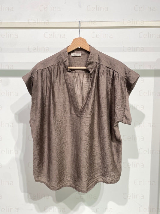 Camisa Lino Taupe Escote Pico