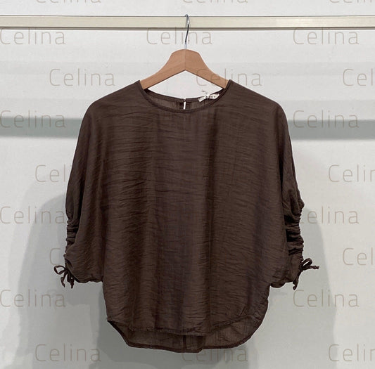 Camisa Manga Ancha Tencel Chocolate