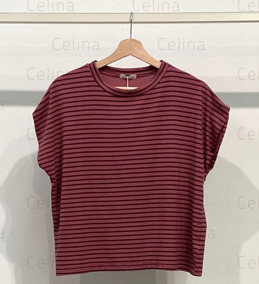 Camiseta Básica Rayas Rosa