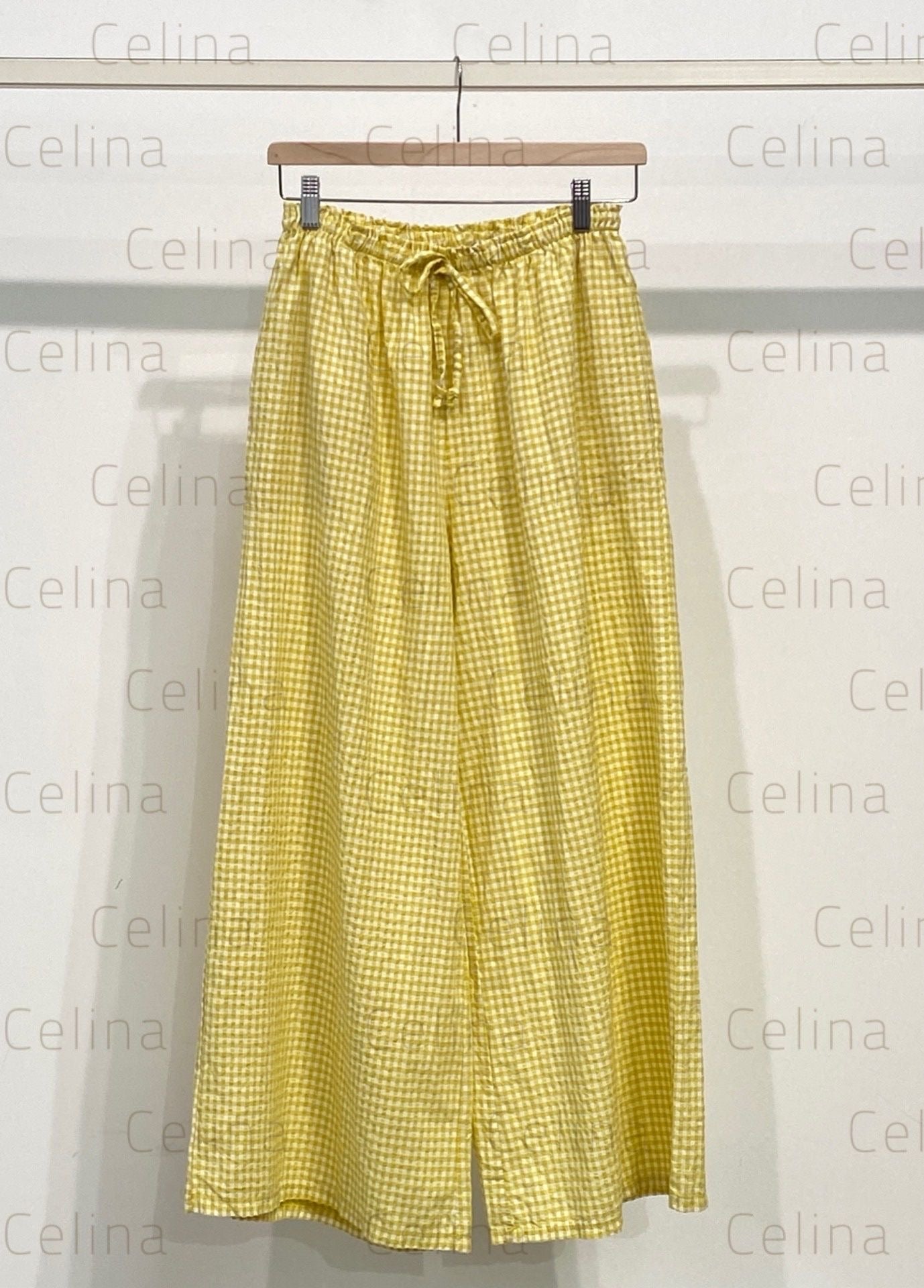 Pantalón Ancho Fluido Vichy Amarillo