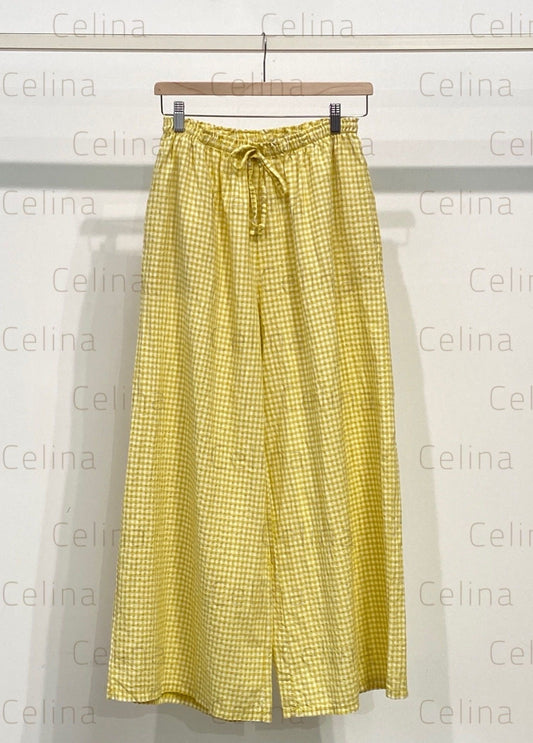 Pantalón Ancho Fluido Vichy Amarillo