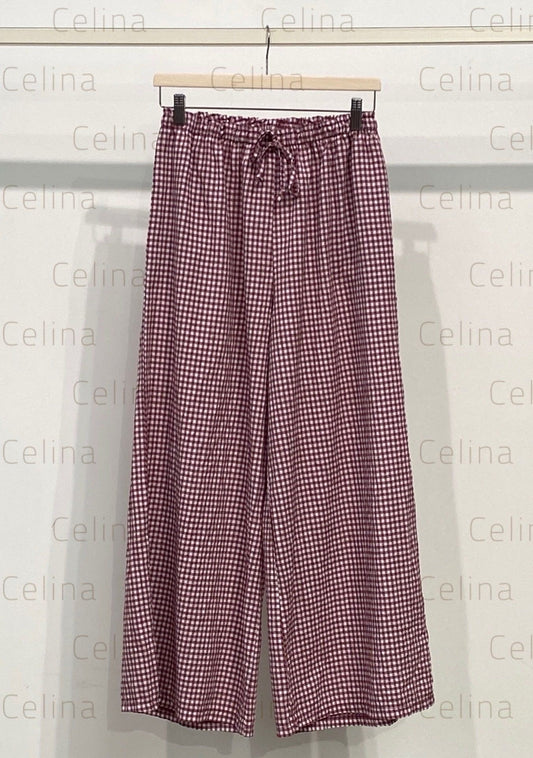 Pantalón Fluido Ancho Vichy Rosa