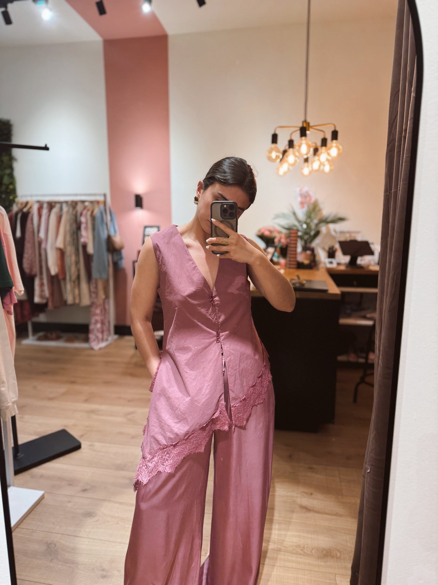 Pantalón Satinado Rosa