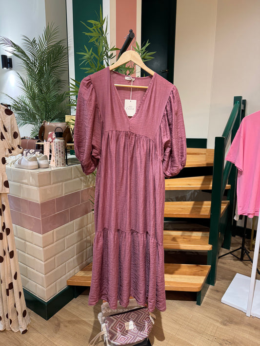 Vestido Suelto Rosa Escote Pico