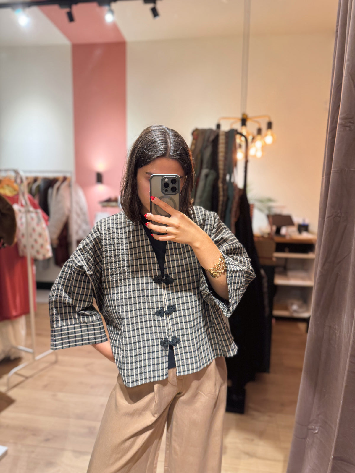 Blusa/Chaqueta Cuadros Negro y Marrón