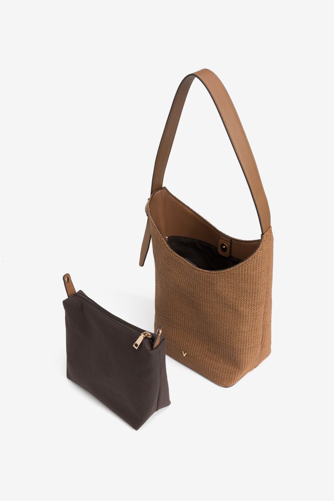 Bolso De Hombro Rafia Camel