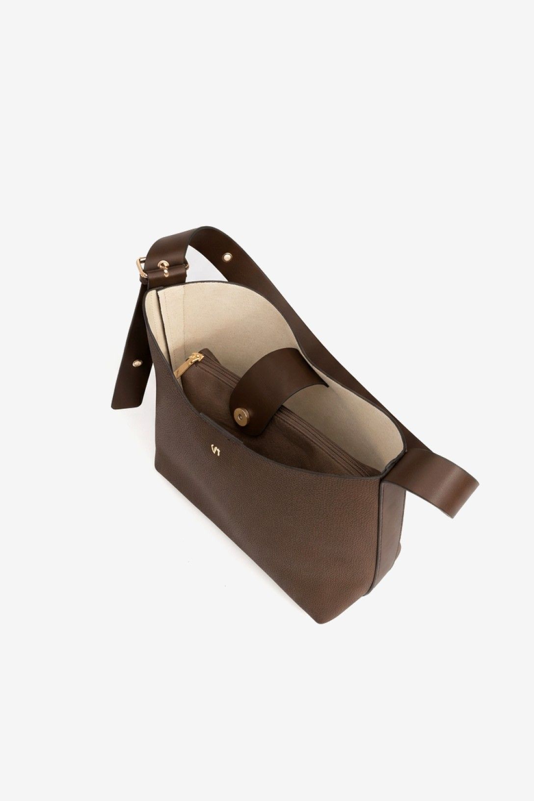 Bolso Hombro Polipiel Marrón Con Neceser Interior
