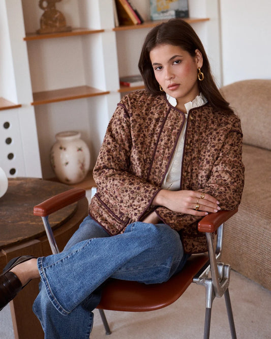 Chaqueta Acolchada Con Estampado Floral Marrón