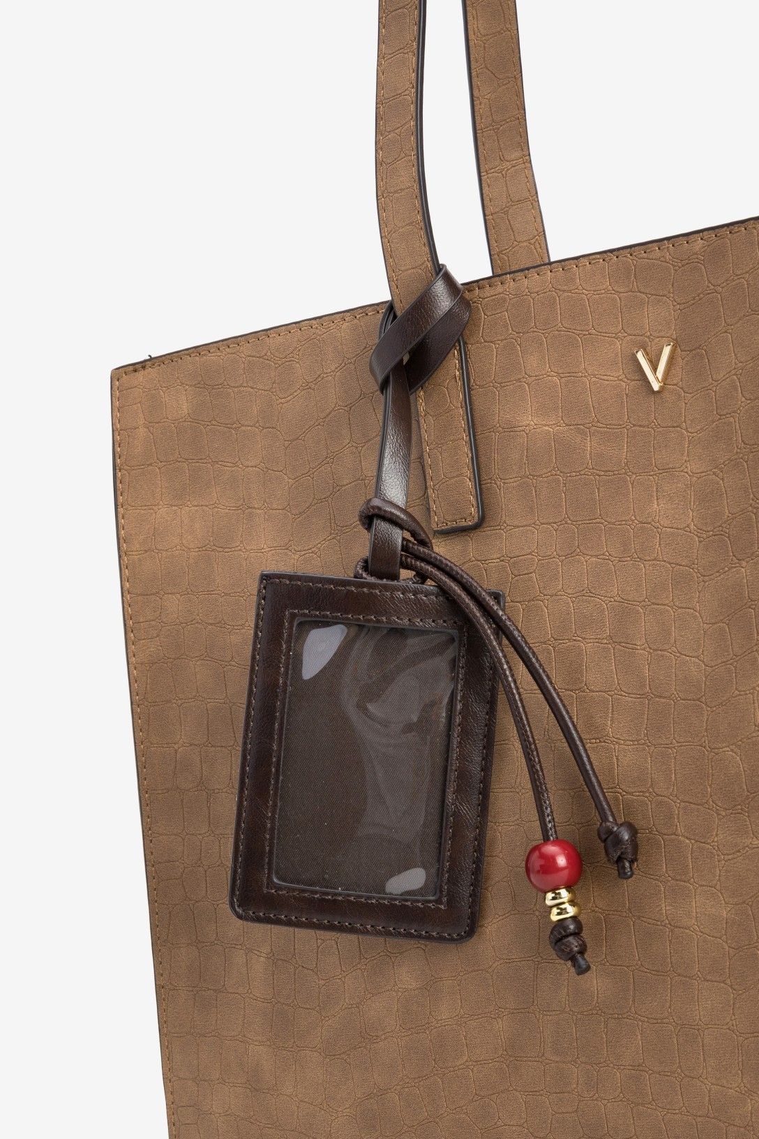 Bolso Ancho en Tono Camel Charms Decorativo