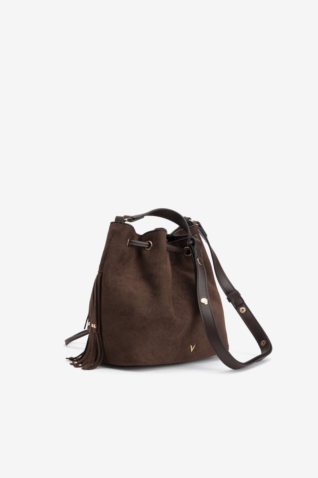 Bolso Bombonera Flecos Marrón Oscuro Tachas