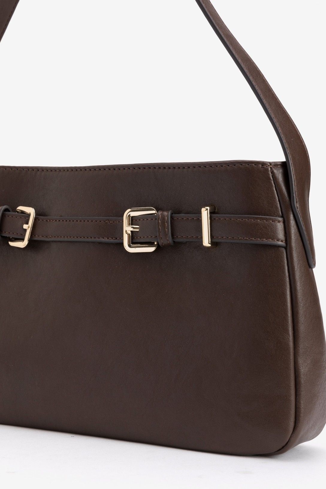 Bolso Cartera Marrón Oscuro Hebillas Asa Corta