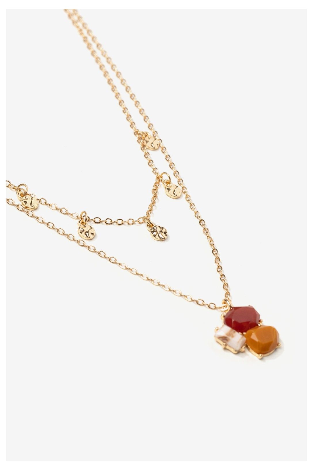 Colgante Mini Triple Piedra Teja, Marrón y Beige
