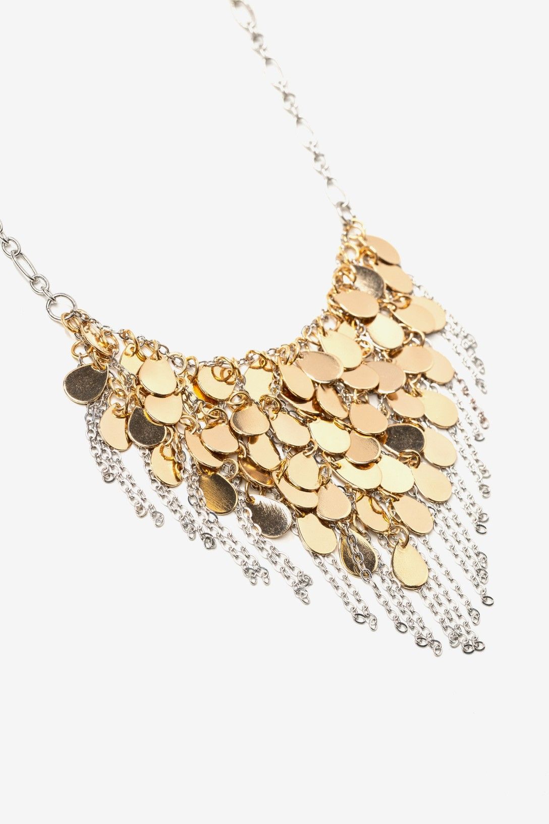 Collar Cadena Plateada Colgantes Monedas Doradas