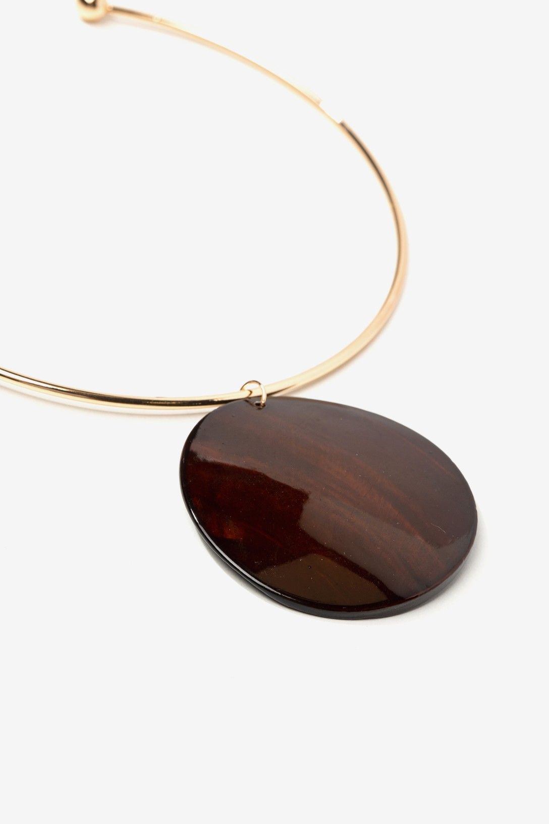 Collar Rígido Dorado Colgante Redondo Marrón