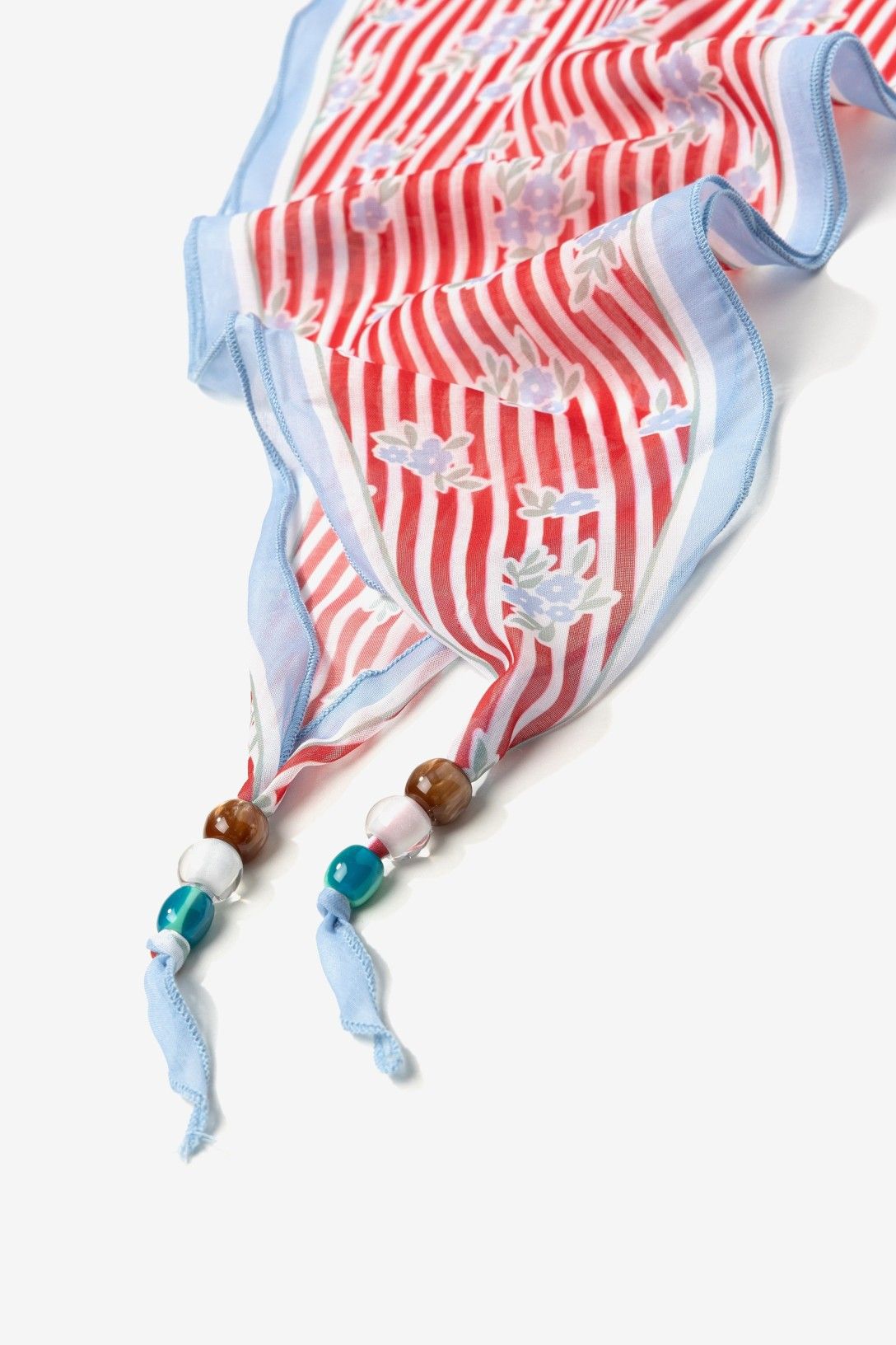 Pañuelo Rayas Rojas y Flores Azules
