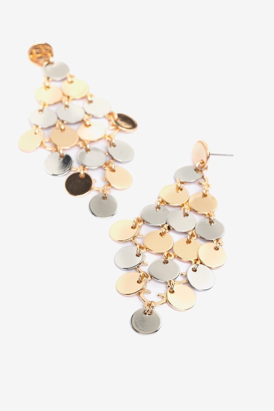 Pendientes Largos Con Medallas Superpuestas Plata y Oro