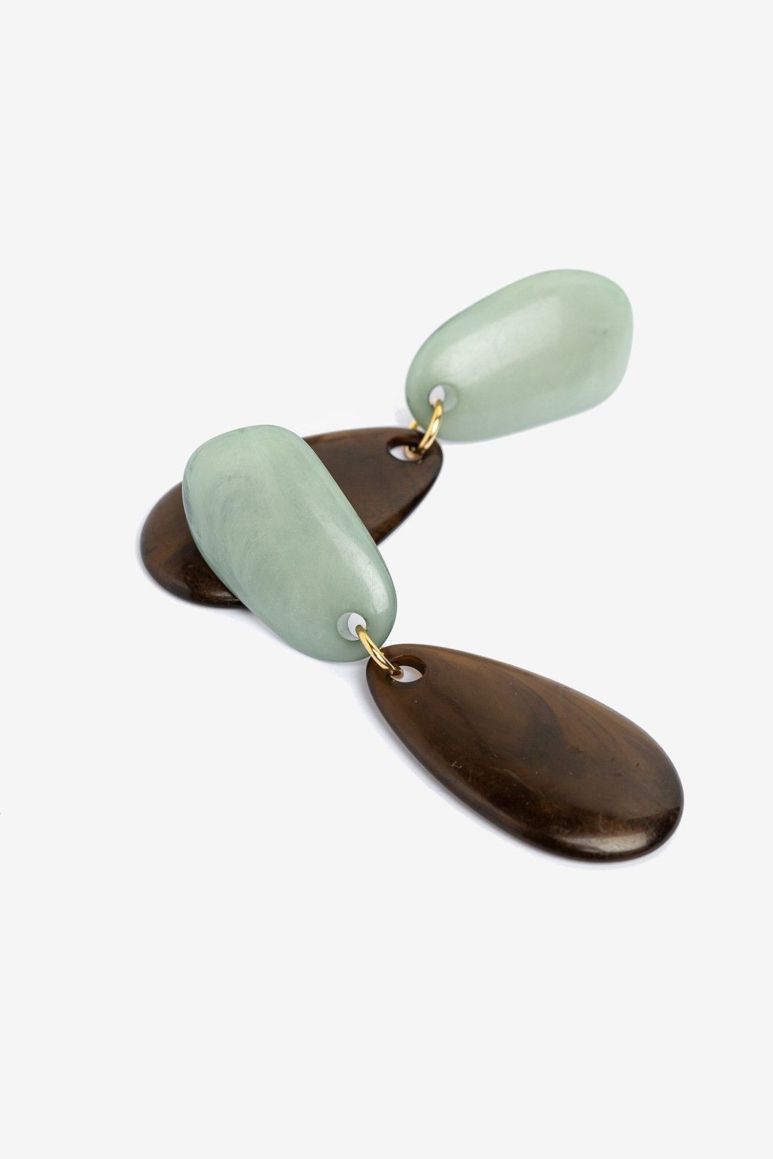 Pendientes Pieza Superior Verde Mate y Gota Efecto Madera