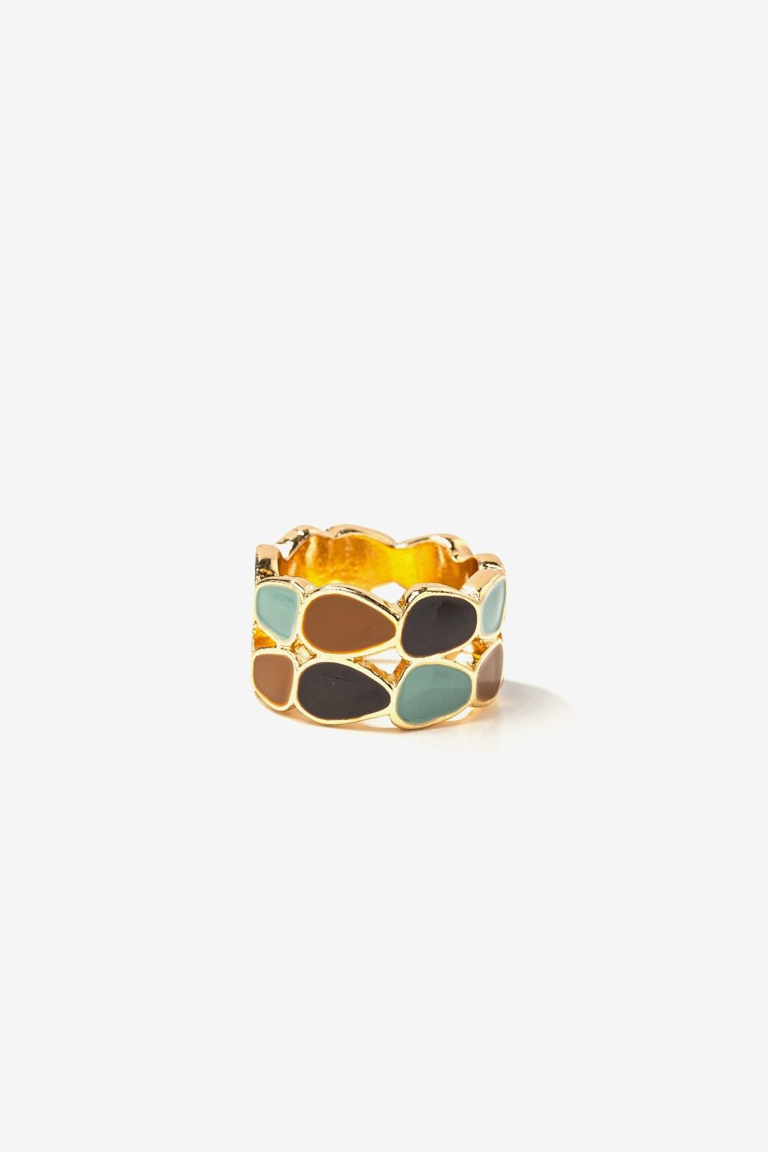 Anillo Doble Aro Piedras Marrón y Verde
