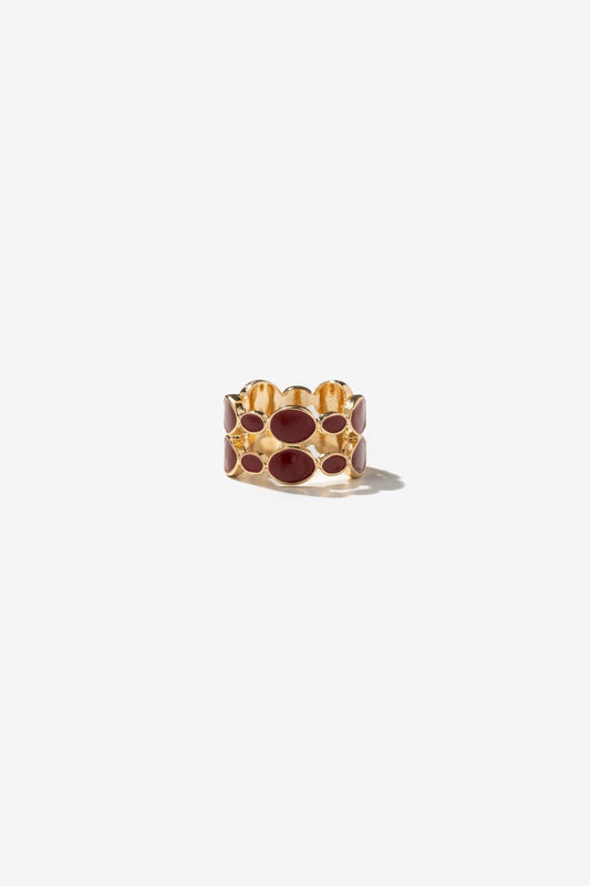 Anillo Doble Aro Piedras Rojas