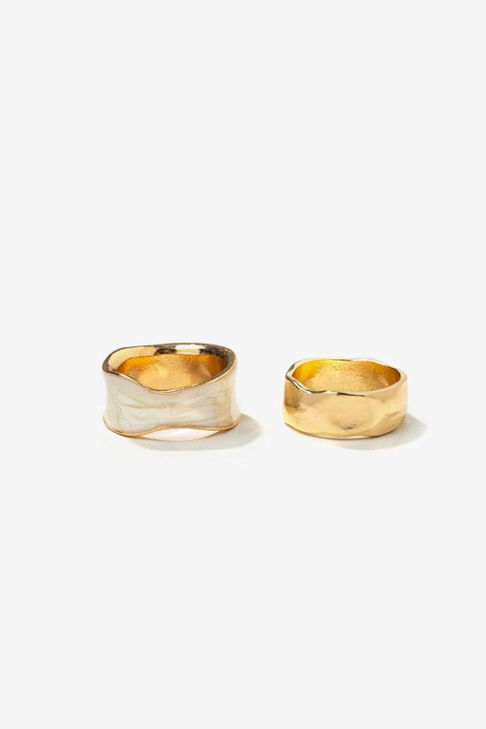 Anillos Anchos Oro y Beige