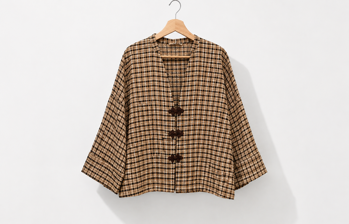 Blusa/Chaqueta Cuadros Beige y Marrón