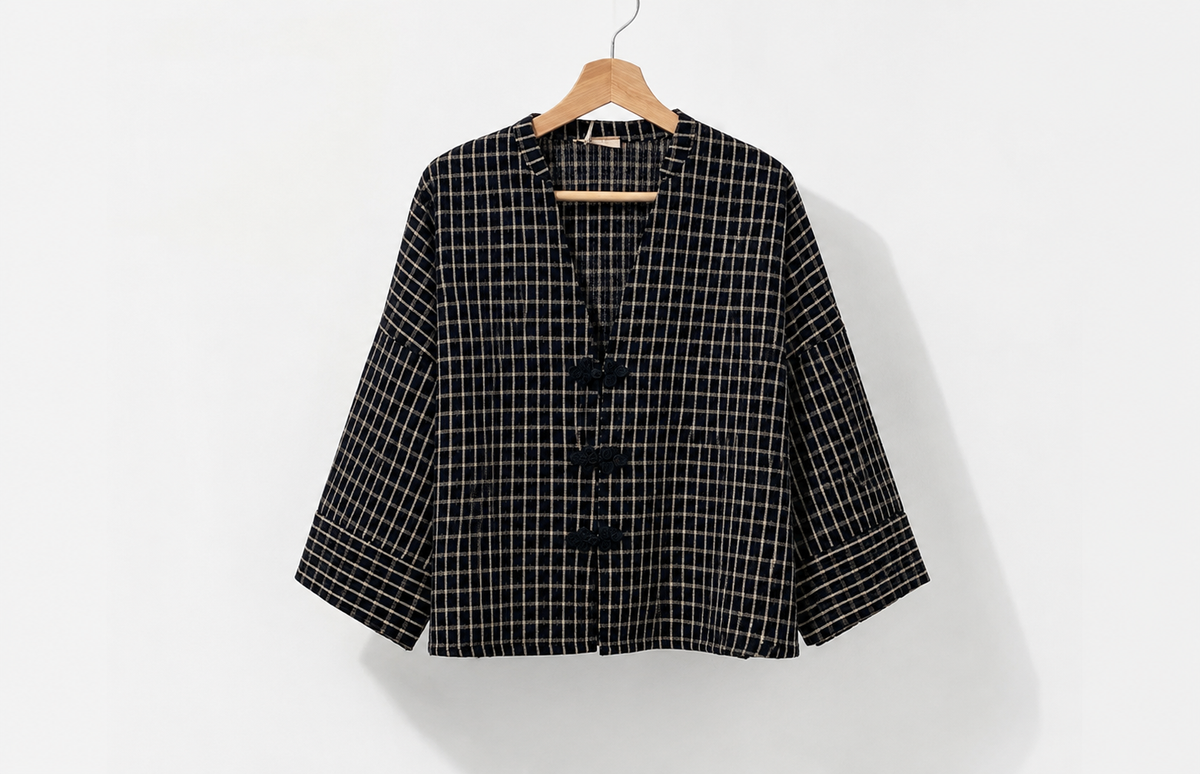 Blusa/Chaqueta Cuadros Negro y Beige