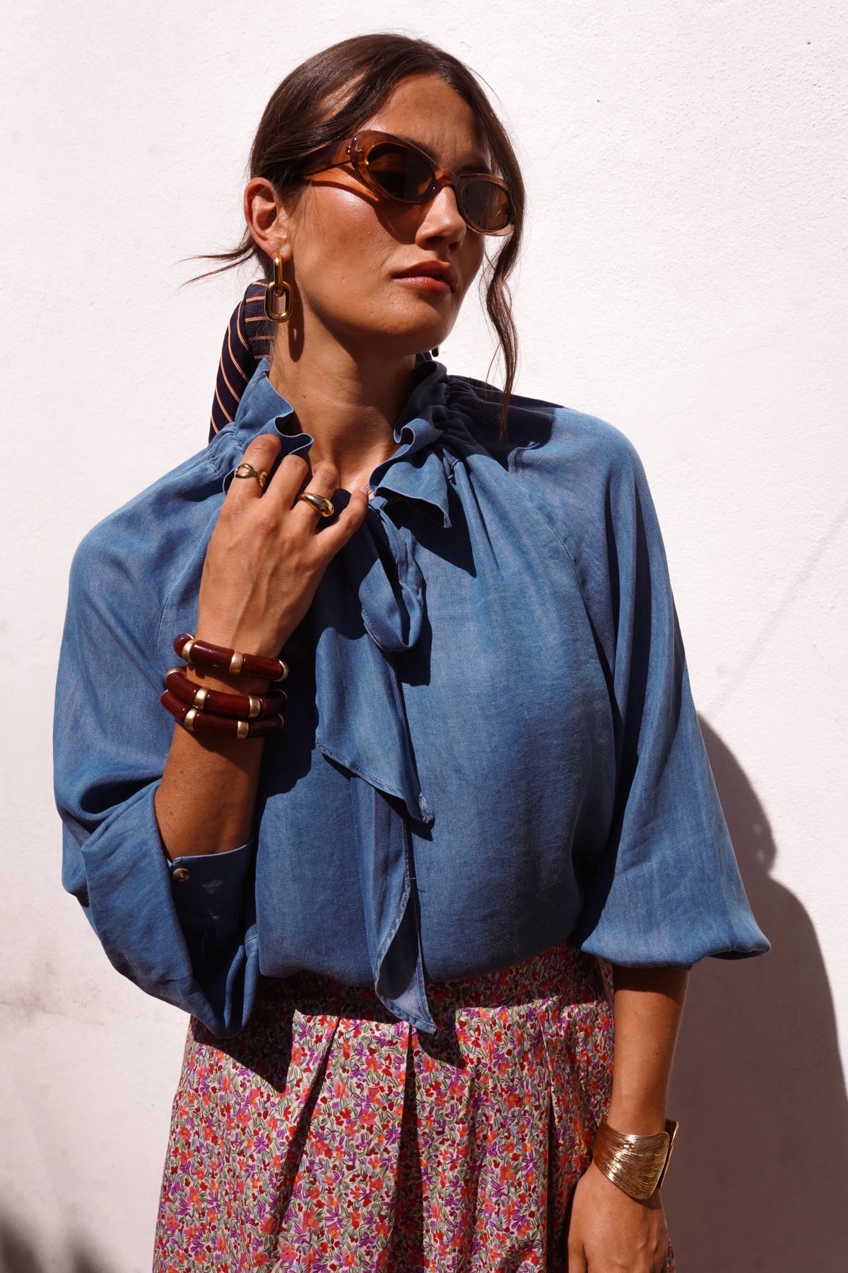 Blusa Denim Azul Fluida Lazo