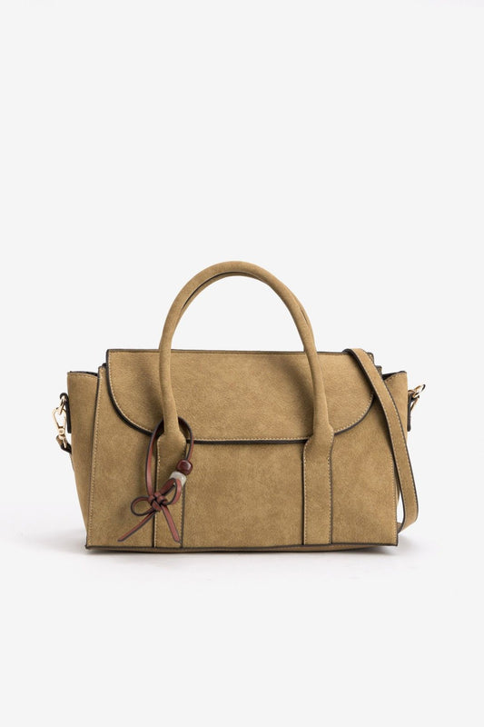 Bolso Ancho Marrón Nobuk Detalle Decorativo Lazo