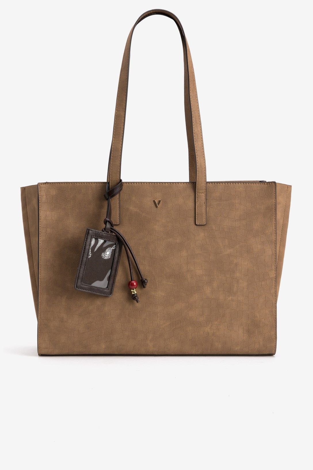 Bolso Ancho en Tono Camel Charms Decorativo