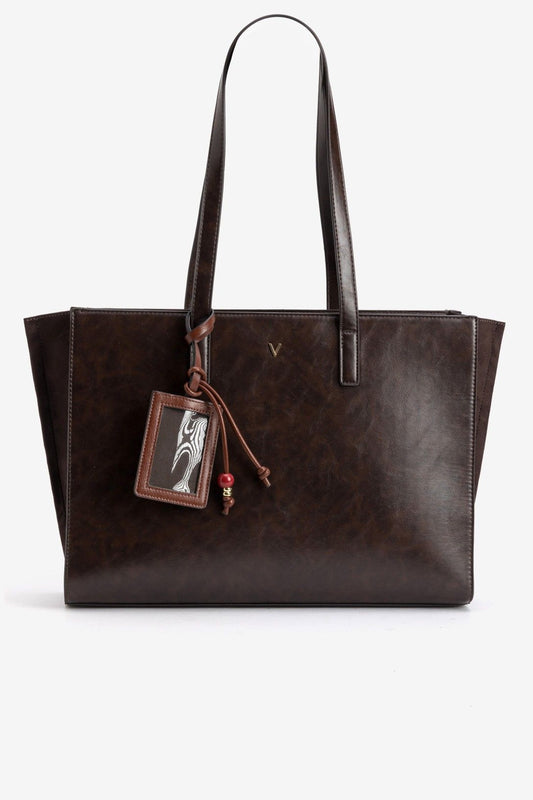 Bolso Ancho en Tono Marrón Charms Decorativo