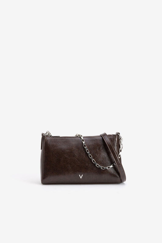 Bolso Bandolera Cadena Plata Marrón Oscuro
