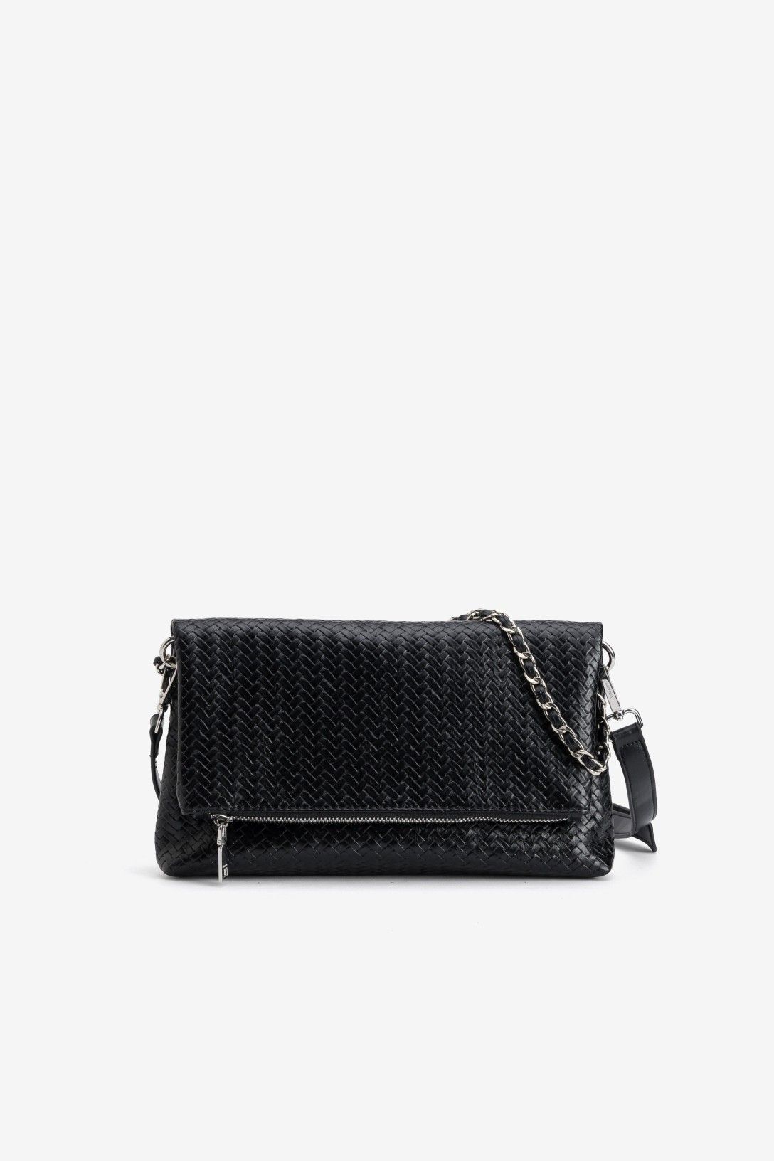 Bolso Bandolera Cremallera Negro Trenzado