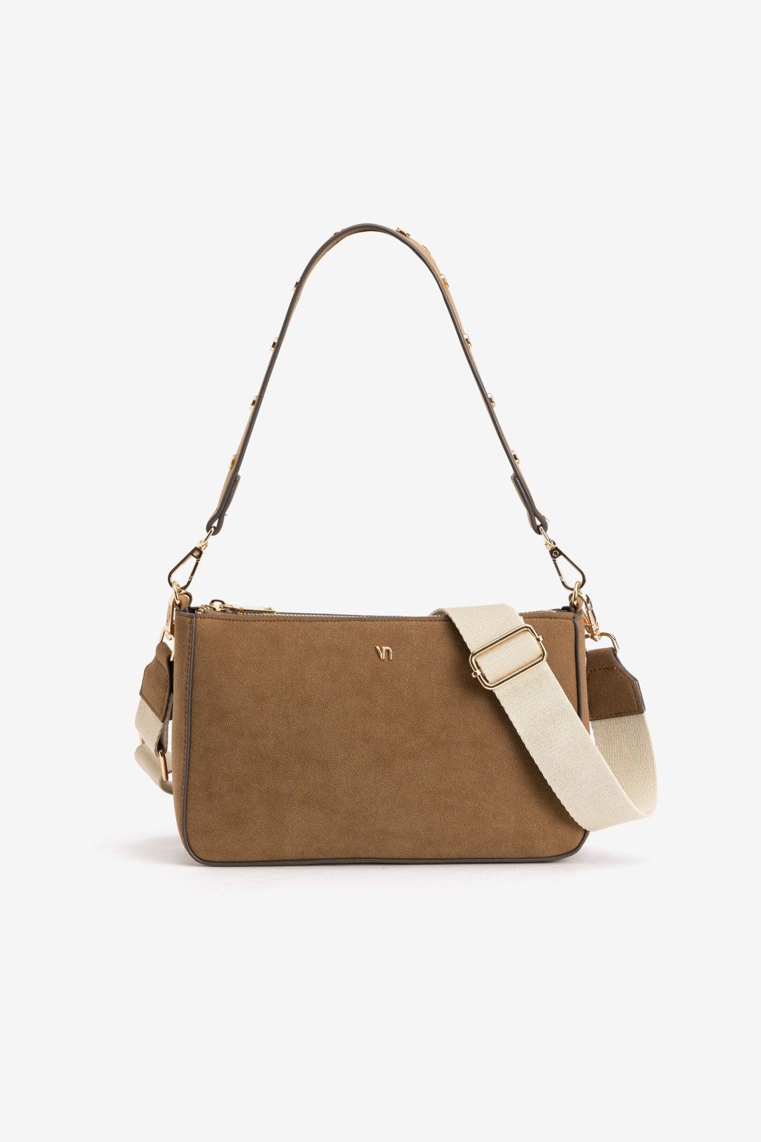 Bolso Bandolera Nobuk Marrón Claro Correa Tela