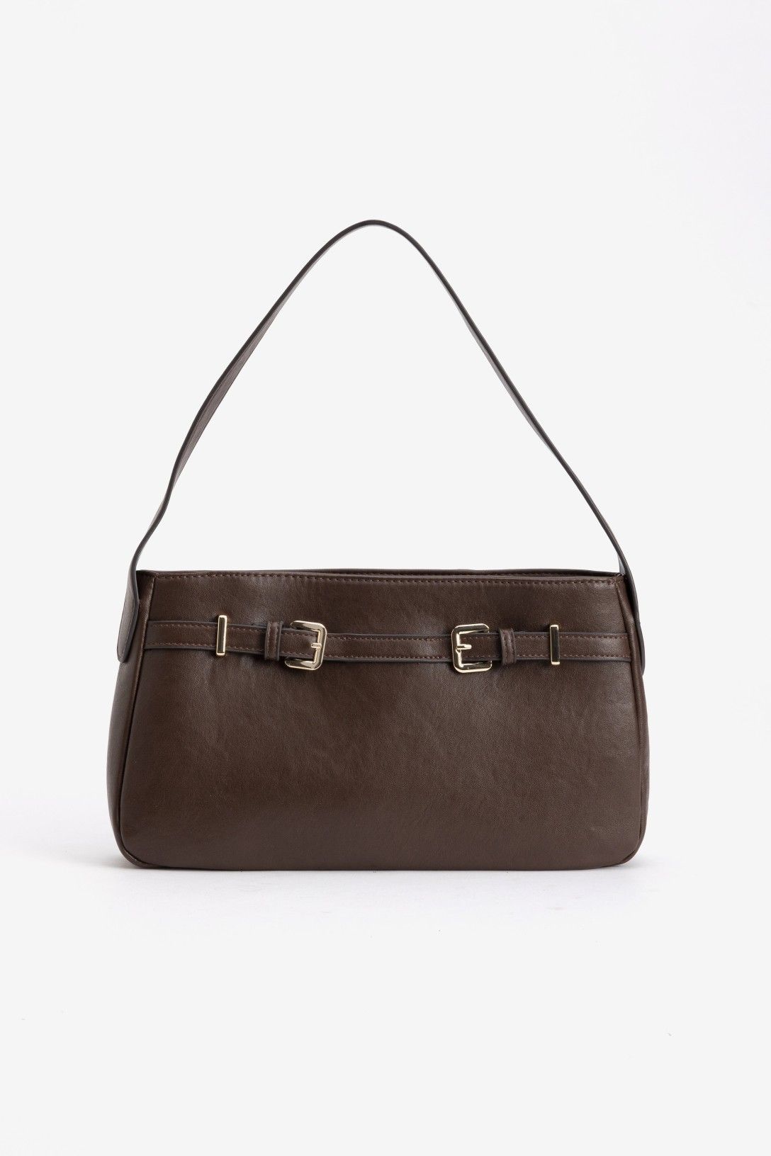 Bolso Cartera Marrón Oscuro Hebillas Asa Corta