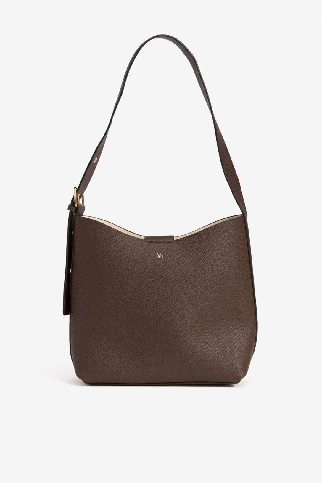 Bolso Hombro Polipiel Marrón Con Neceser Interior