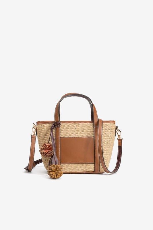 Bolso Mini Bandolera Rafia Pompones