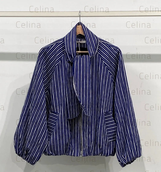 Bomber Rayas Detalle Lazo Azul