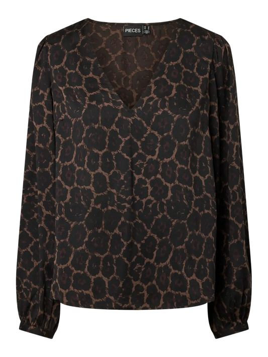 Camisa Marrón Oscuro Animal Print